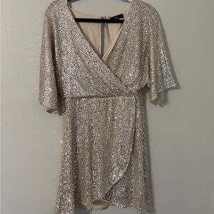 Lulu’s Sequin Wrap Mini Dress - Champagne